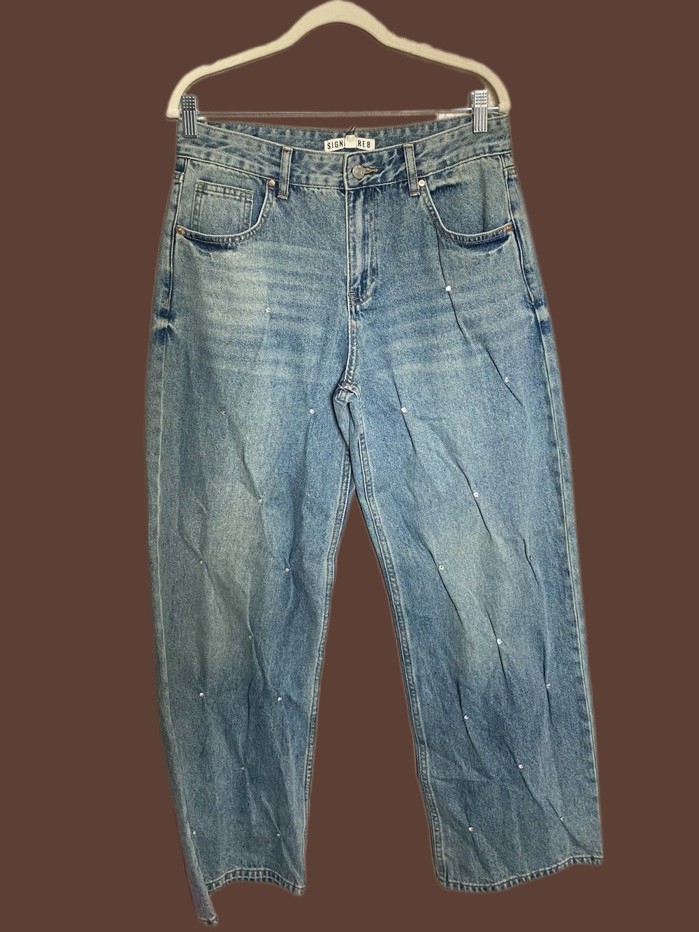 Signature8 Blue Denim Wide Leg Jeans with Stud Detail